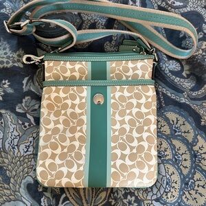 Authentic Coach Cross Body Purse Teal Signature